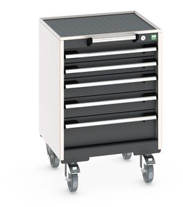 Bott Cubio 5 Drawer Mobile Cabinet with external dimensions of 525mm wide x 525mm deep  x 785mm high. Each drawer has a 50kg U.D.L. capacity with 100% extension and the unit also features drawer blocking and safety interlocks.... Bott Mobile Storage 525 x 525